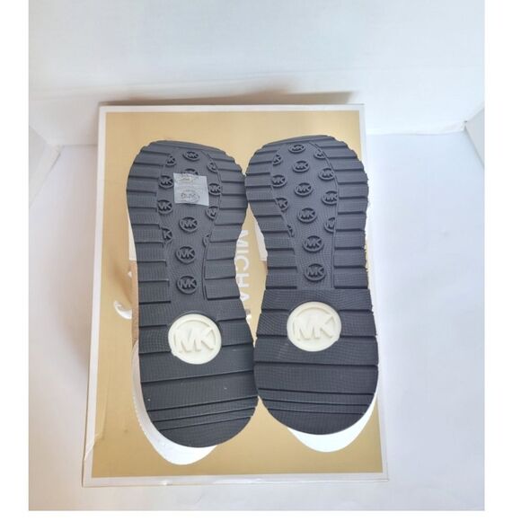 New! MICHAEL KORS Women's Billie Leather Sneakers Trainer Shoes Size 6 Pale Gold - Picture 15 of 15